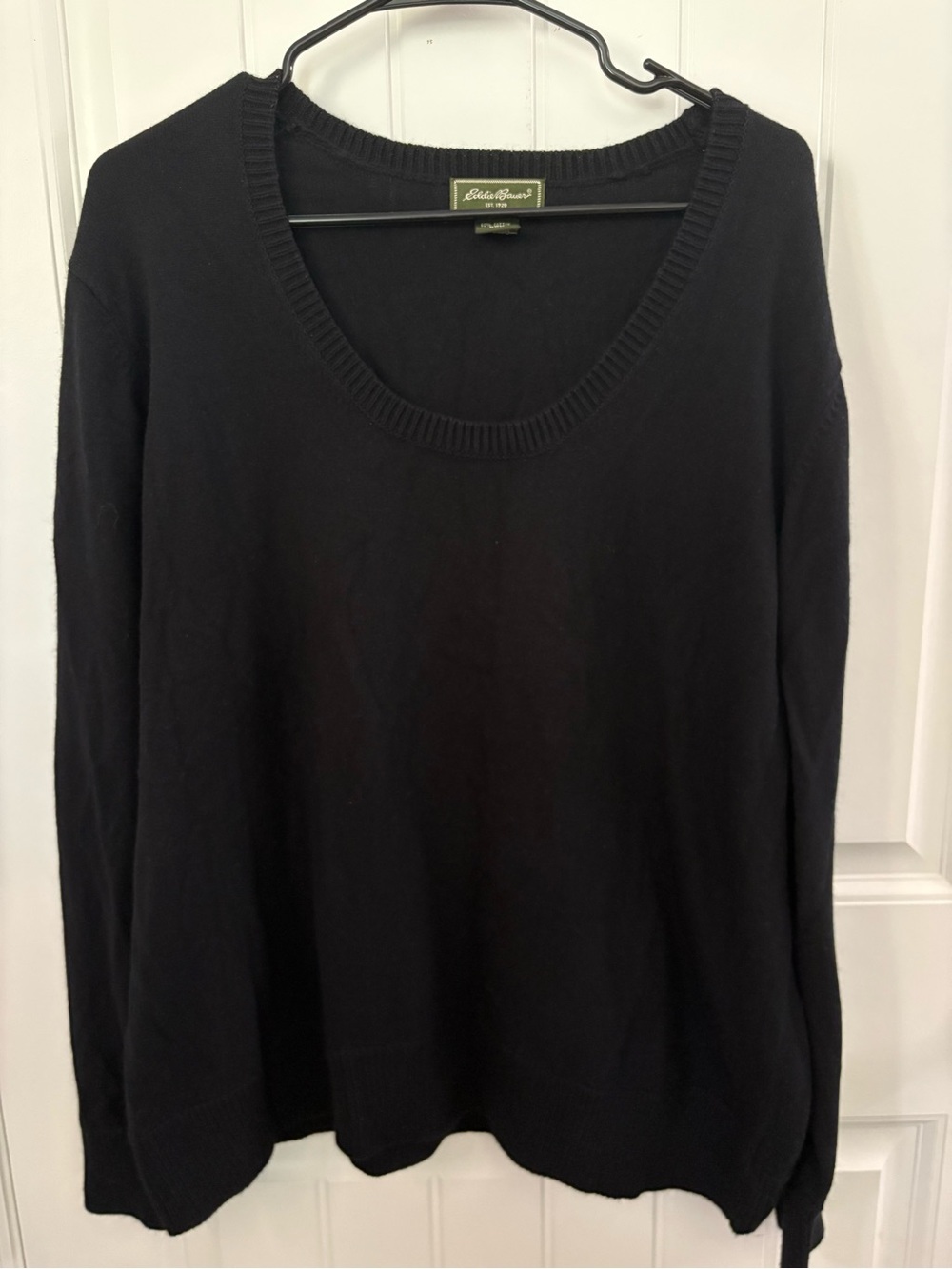Eddie Bauer Black Scoop Neck Sweater with cuff button detail. Size Tall XXL.